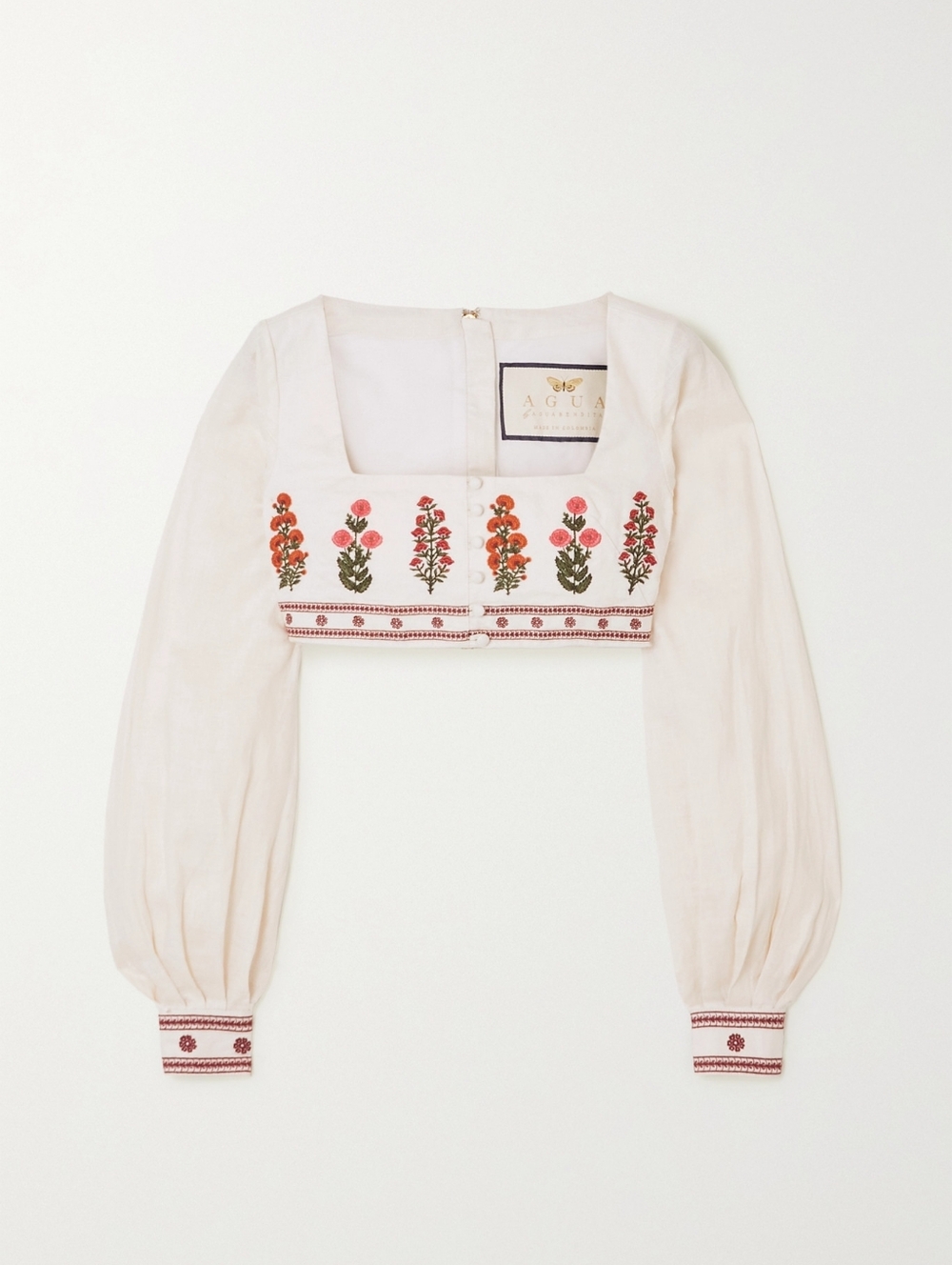 Agua Bendita Floral Embroidered White Blouse - Size Small